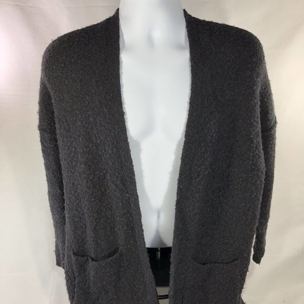 FREE PEOPLE CARDIGAN WOMENS XS FADED BLACK WOOL BLEND LONG SLEEVE OPEN FRONT